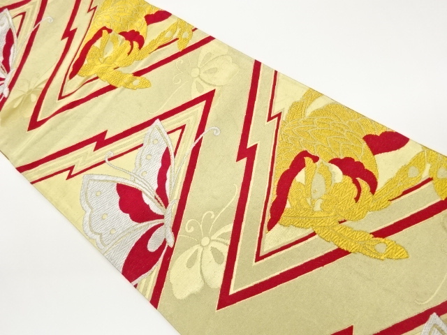 松皮菱に鳥・蝶模様織出し袋帯